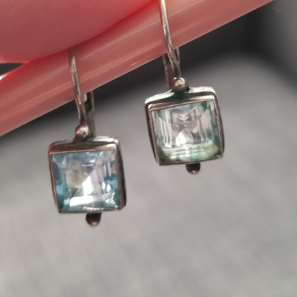 Sterling silver blue topaz french hook earrings